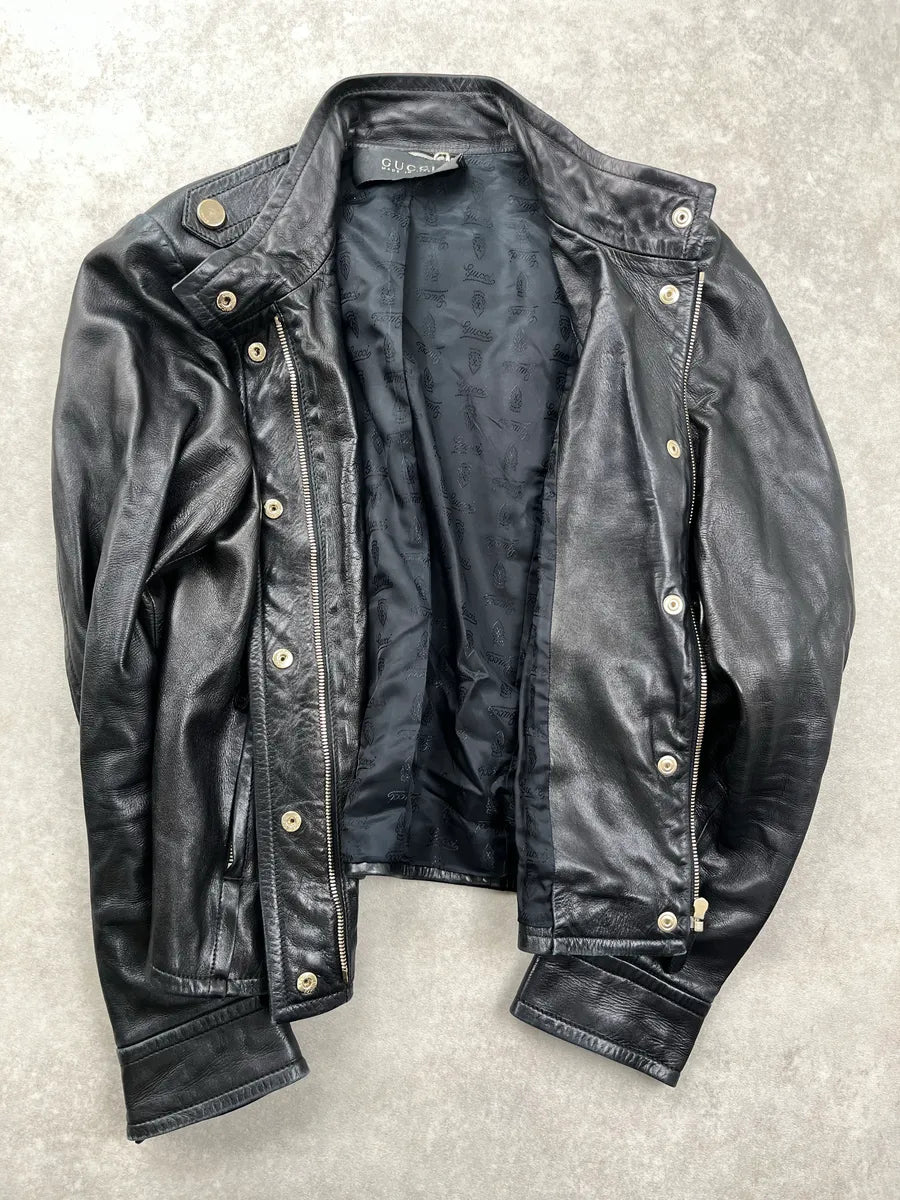 2000s Gucci Black Leather Belted Leather Jacket by Tom Ford LwjpCiSI 3