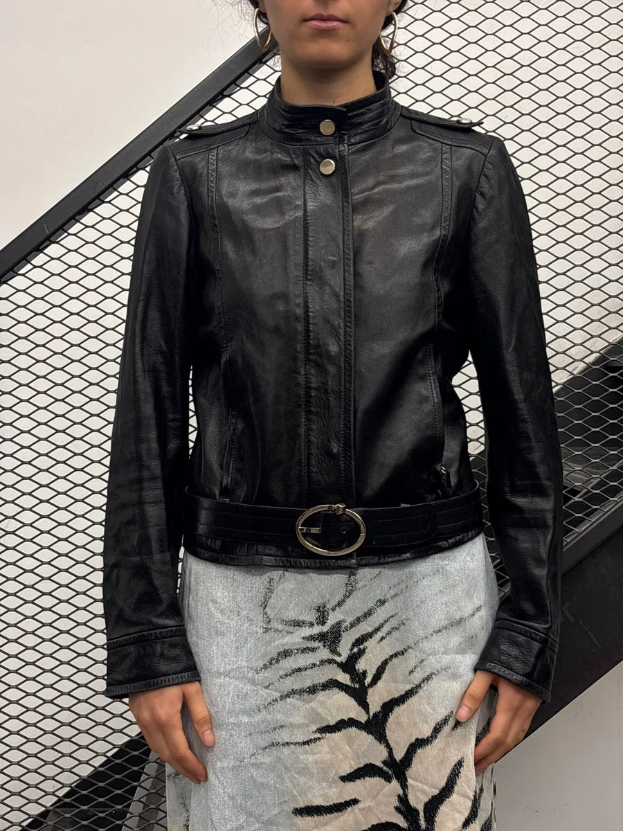 2000s Gucci Black Leather Belted Leather Jacket by Tom Ford LwjpCiSI 1