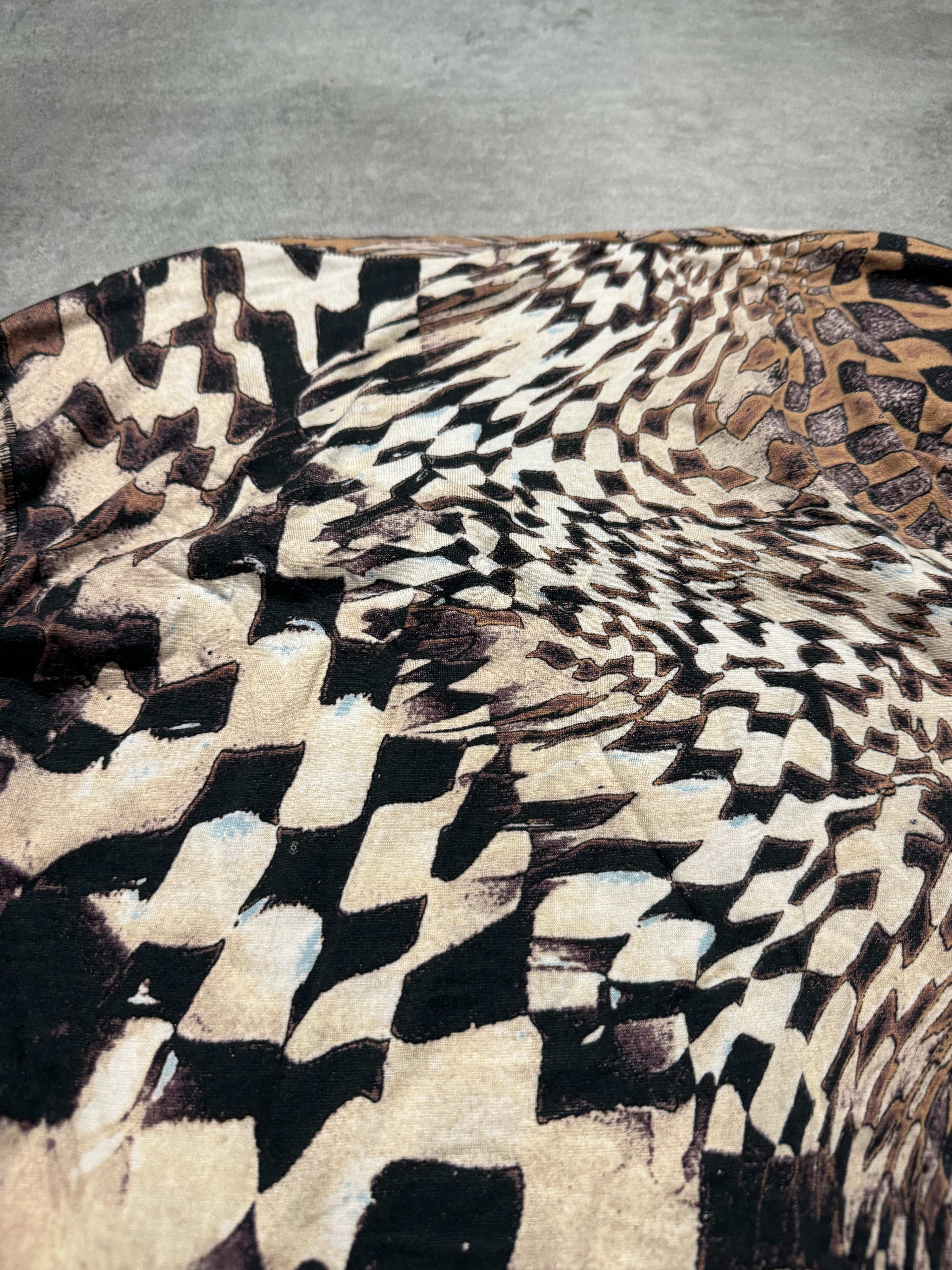 AW2003 Roberto Cavalli Brown Geometrical Psycho Mesh Top  (XS/S) - 4