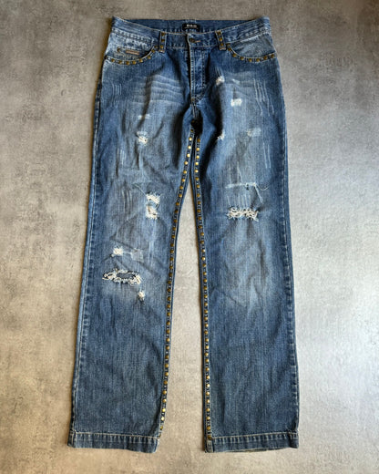 SS2005 Dolce & Gabbana Tiger Embroideries Distressed Jeans (M) - 2