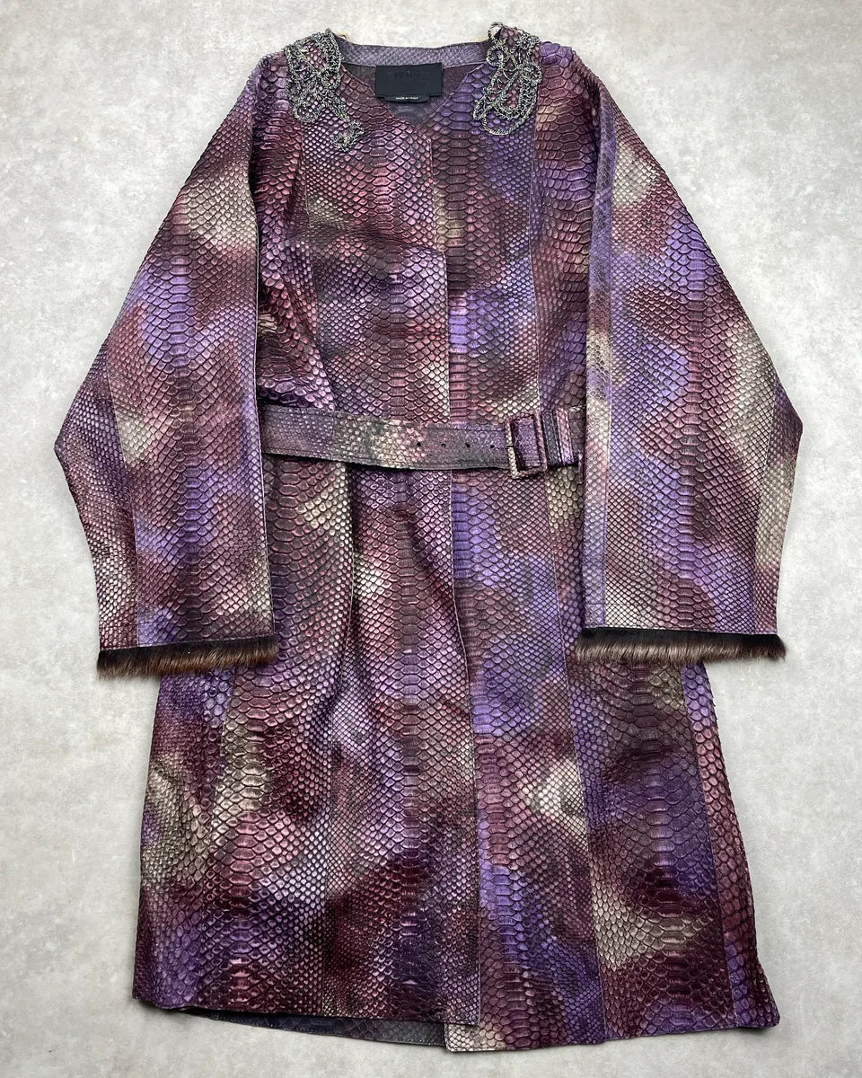SS2004 Prada Python Snake Leather Belted Embellished Long Coat MFbCLGpA 0