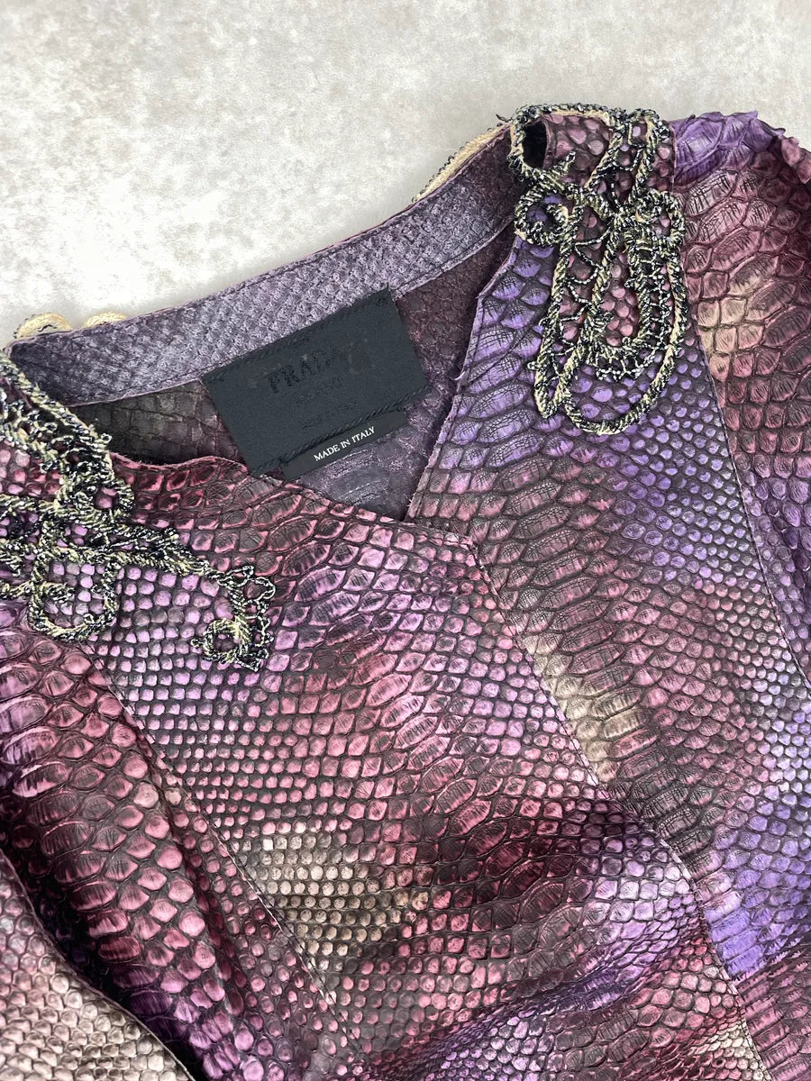 SS2004 Prada Python Snake Leather Belted Embellished Long Coat MFbCLGpA 11
