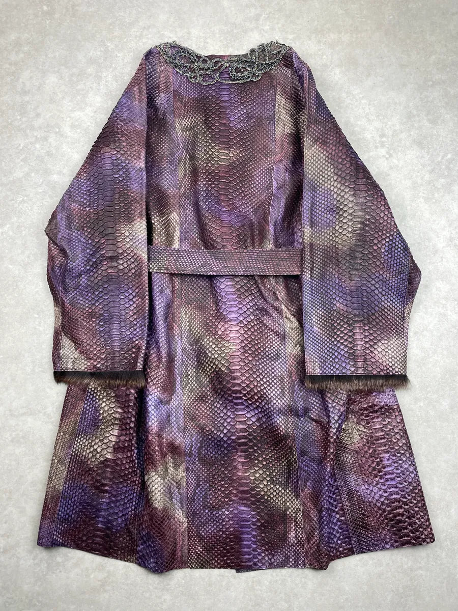 SS2004 Prada Python Snake Leather Belted Embellished Long Coat MFbCLGpA 4