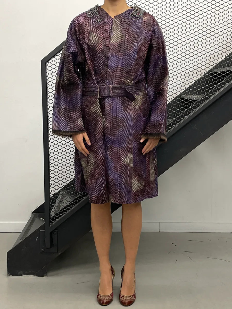 SS2004 Prada Python Snake Leather Belted Embellished Long Coat MFbCLGpA 1