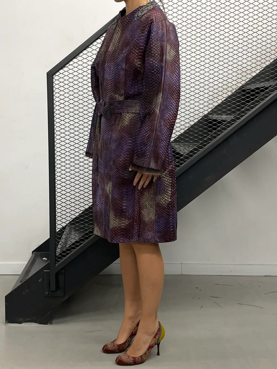 SS2004 Prada Python Snake Leather Belted Embellished Long Coat MFbCLGpA 2