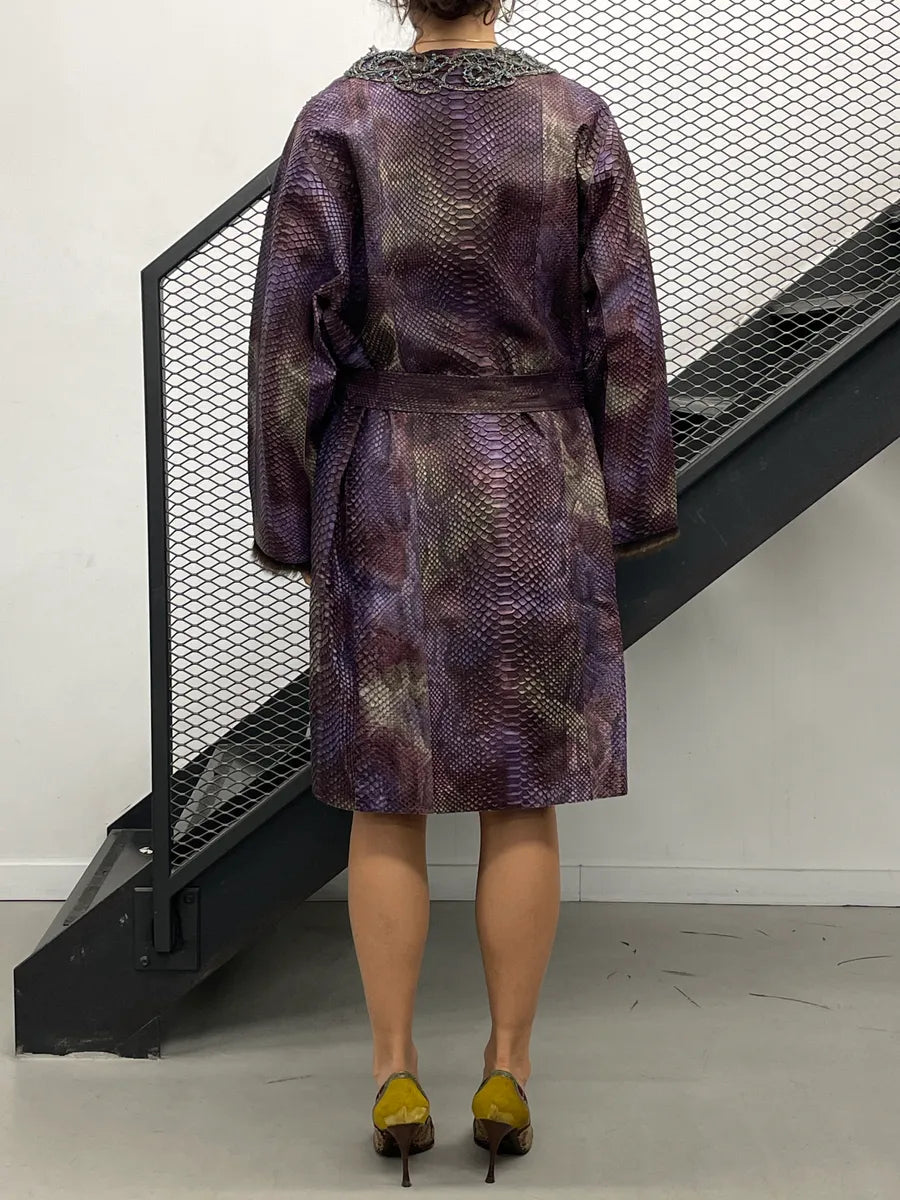 SS2004 Prada Python Snake Leather Belted Embellished Long Coat MFbCLGpA 3