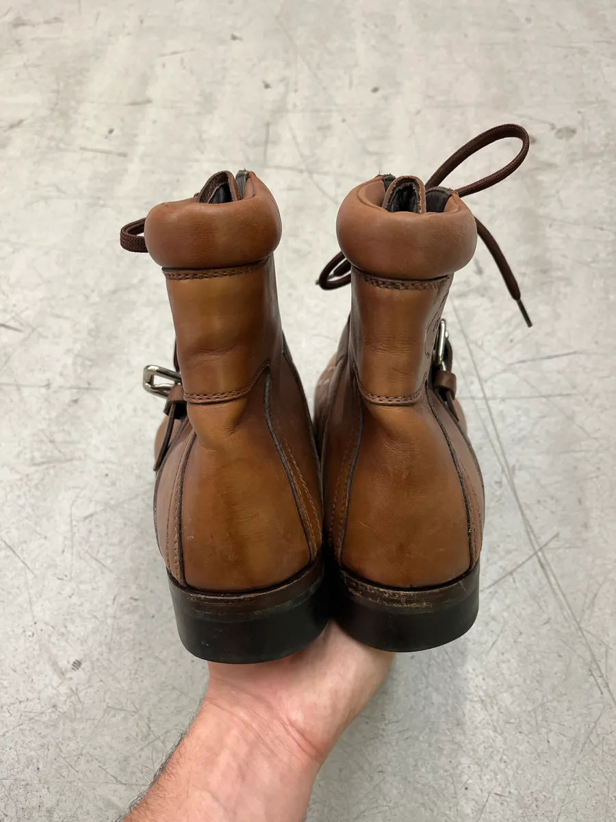 2000s Prada Hiking Lace-Up Brown Leather Boots MGpQJrEl 6