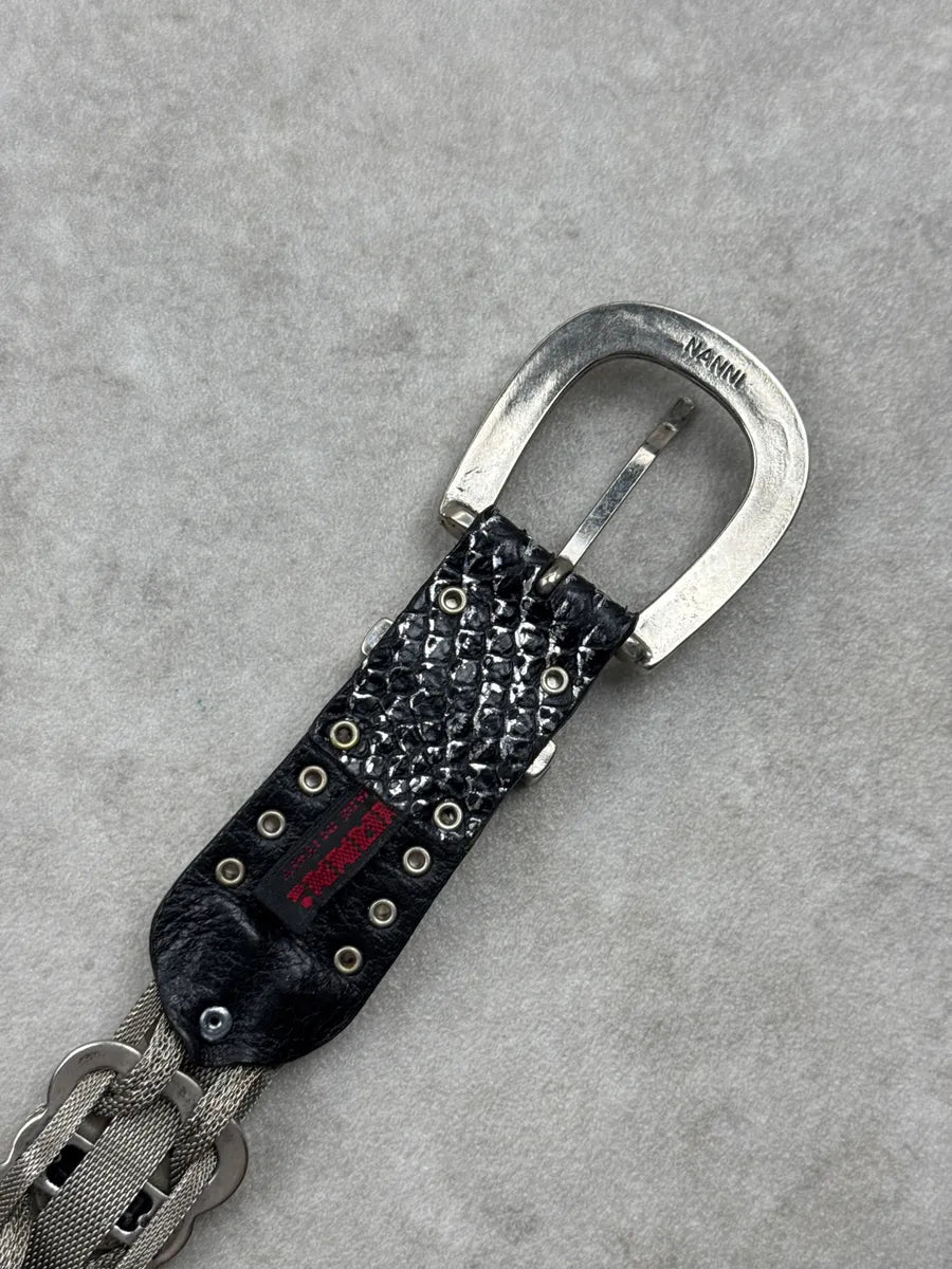 2000s Nanni Black Leather Crystal Studded Chain-Link Belt MJUKRxFk 5