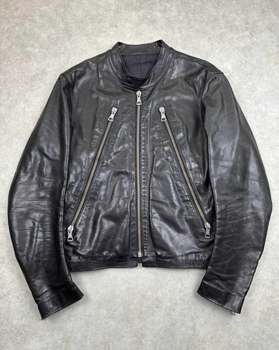 SS2005 Maison Martin Margiela Black Five Zip Biker Leather Jacket MKqkPYAR 0