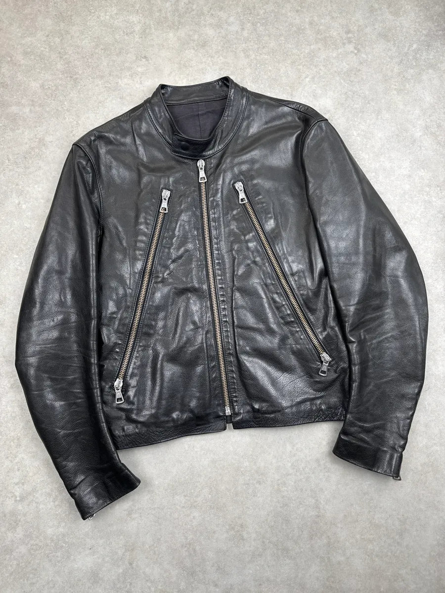SS2005 Maison Martin Margiela Black Five Zip Biker Leather Jacket MKqkPYAR 4