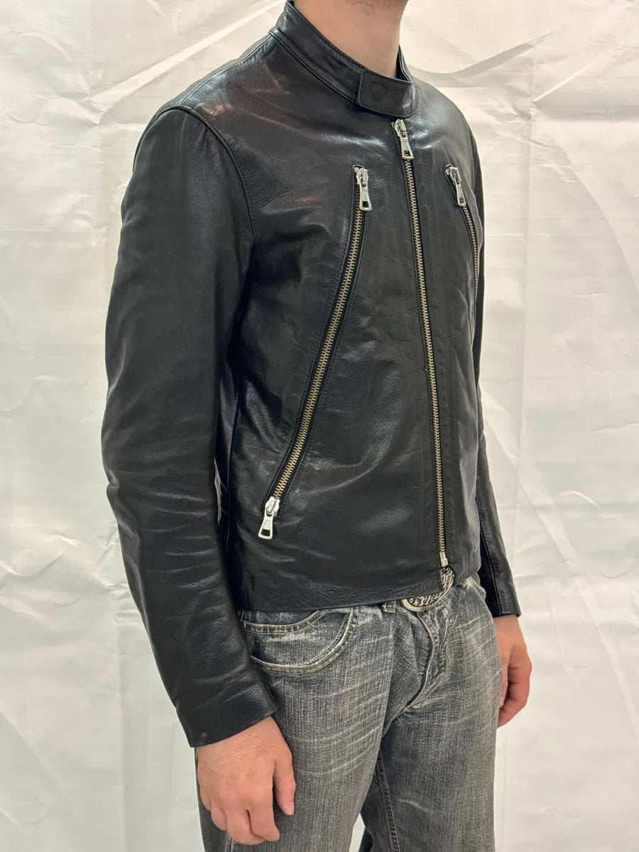 SS2005 Maison Martin Margiela Black Five Zip Biker Leather Jacket MKqkPYAR 2