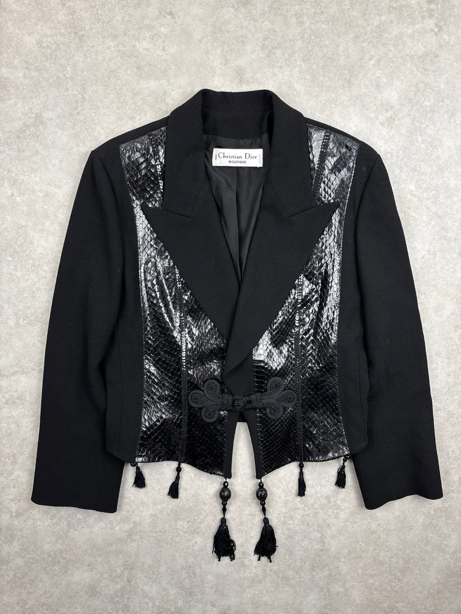 1990s Christian Dior Black Python Panel Tassel Blazer Jacket MNwEyqLu 0