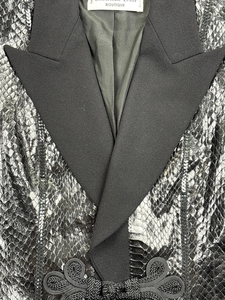 1990s Christian Dior Black Python Panel Tassel Blazer Jacket MNwEyqLu 6