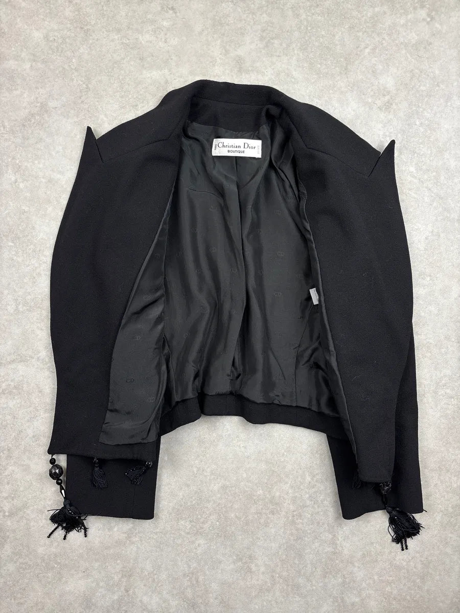 1990s Christian Dior Black Python Panel Tassel Blazer Jacket MNwEyqLu 3