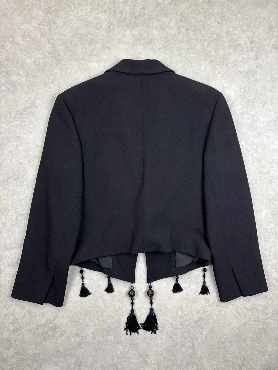 1990s Christian Dior Black Python Panel Tassel Blazer Jacket MNwEyqLu 4