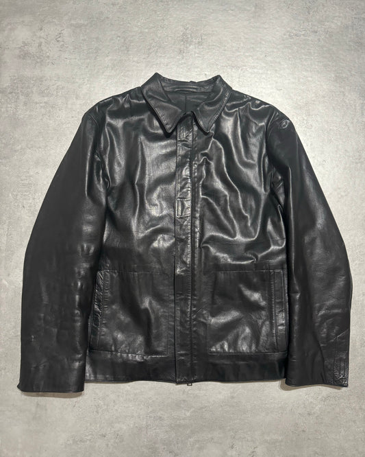 AW1998 Prada Black Minimalist Pure Leather Jacket (M/L) - 1