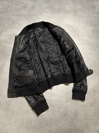 AW2008 Dolce & Gabbana Black Lambskin Minimalist Pure Leather Jacket (M) - 4