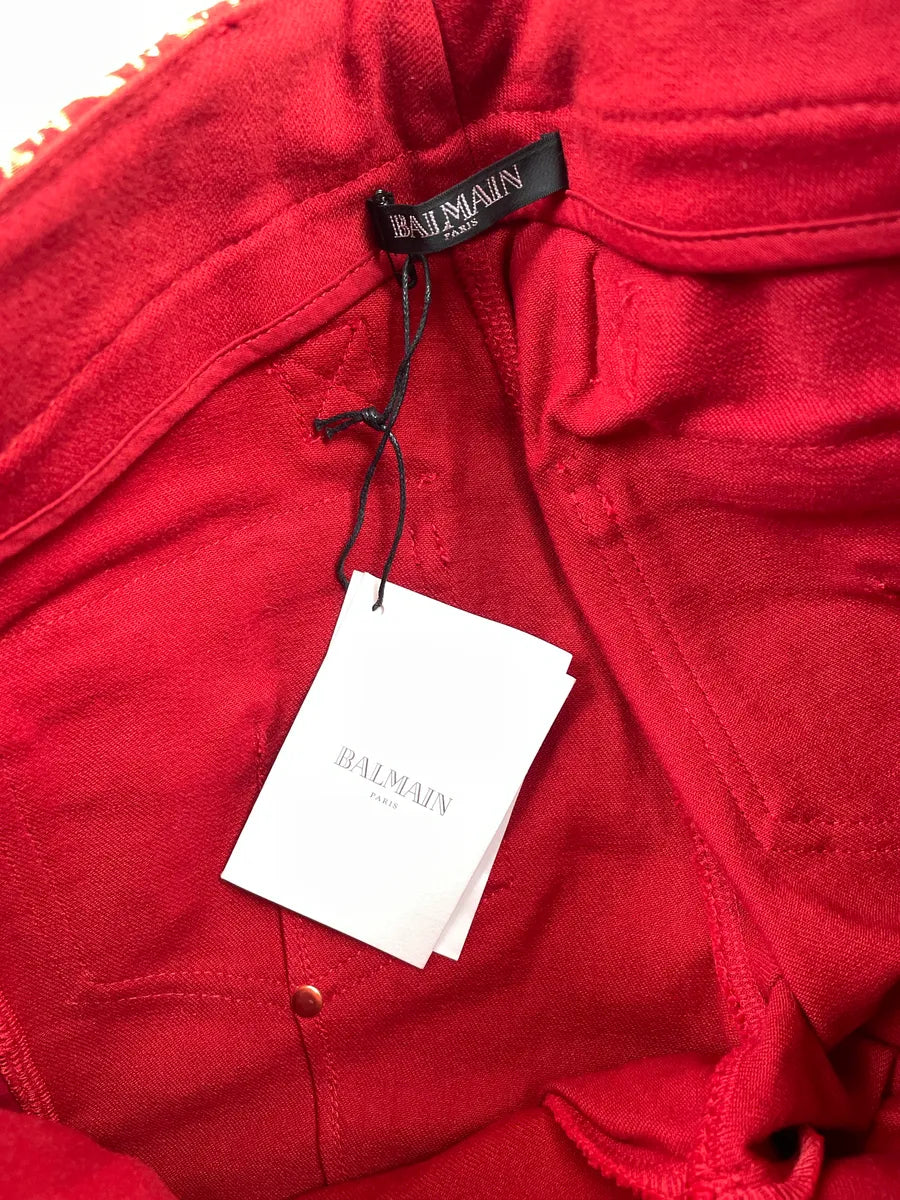 AW2010 Balmain Red Denim Gold Geometric Biker Jeans MRhNexKz 11