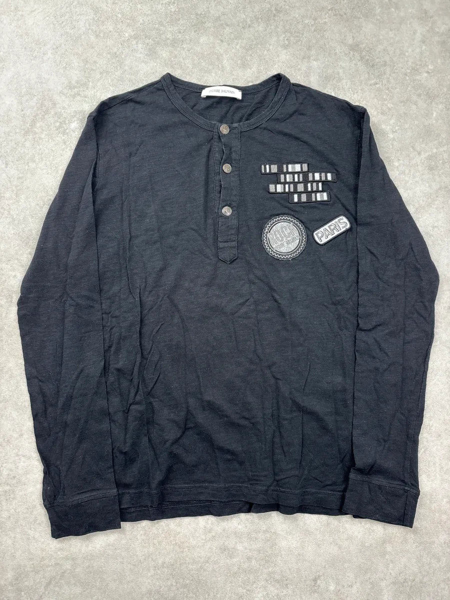 2010s Pierre Balmain Black Rock Patches Henley Longsleeve  MSniXQJy 0
