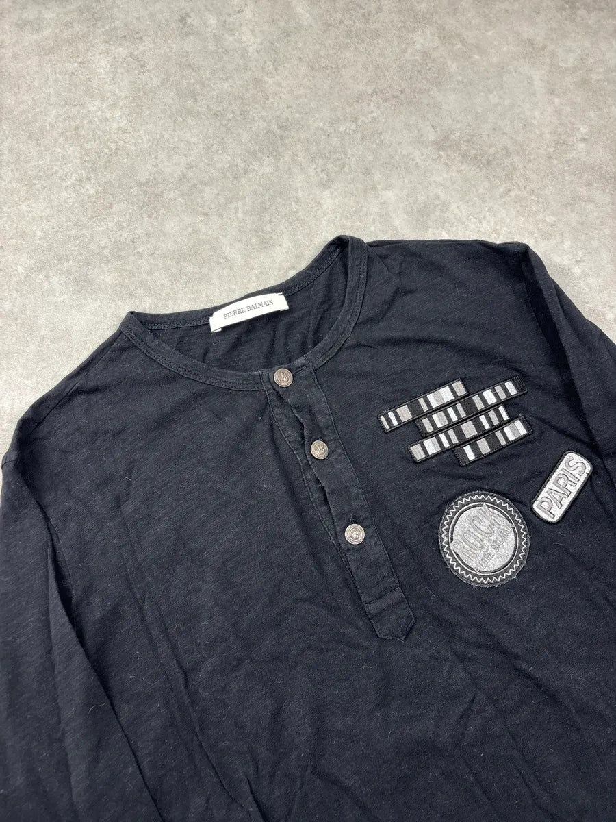 2010s Pierre Balmain Black Rock Patches Henley Longsleeve  MSniXQJy 4