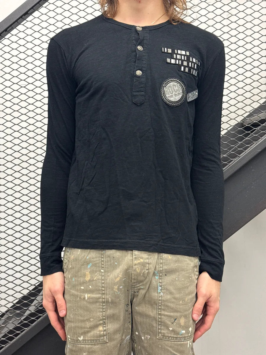 2010s Pierre Balmain Black Rock Patches Henley Longsleeve  MSniXQJy 1