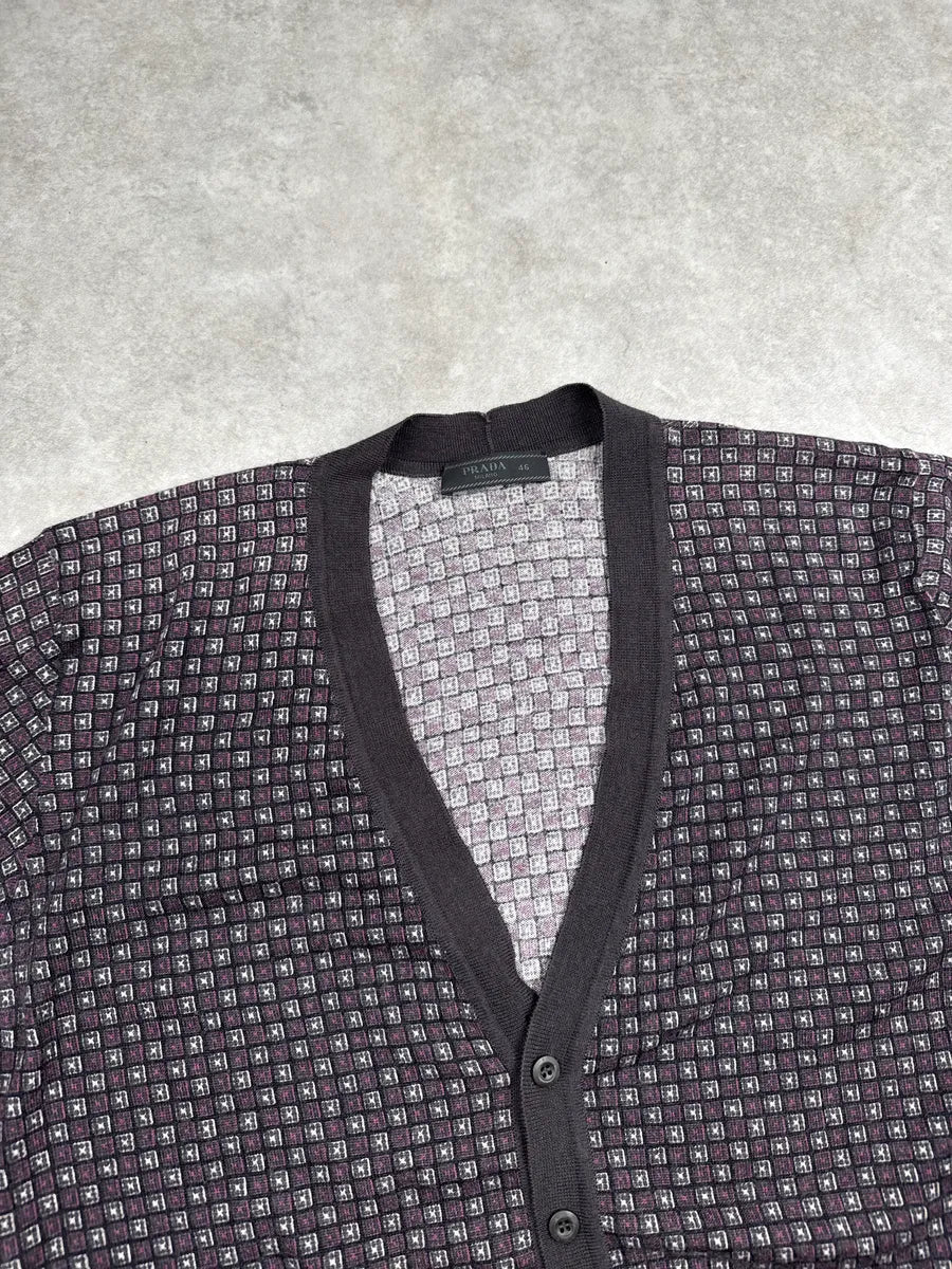 SS2012 Prada Dark Grey Grid Light Cardigan Sweater MUJMlFOm 6