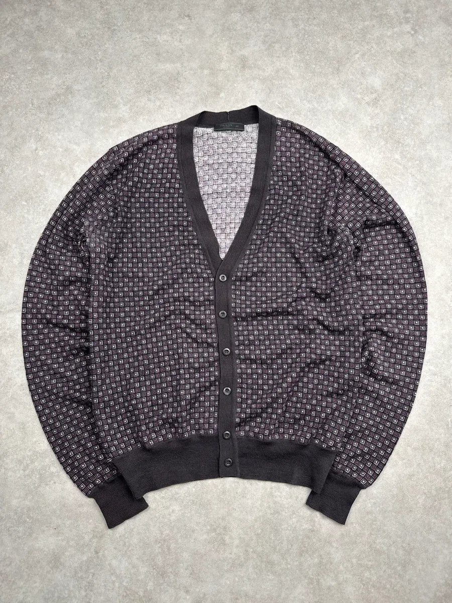 SS2012 Prada Dark Grey Grid Light Cardigan Sweater MUJMlFOm 3