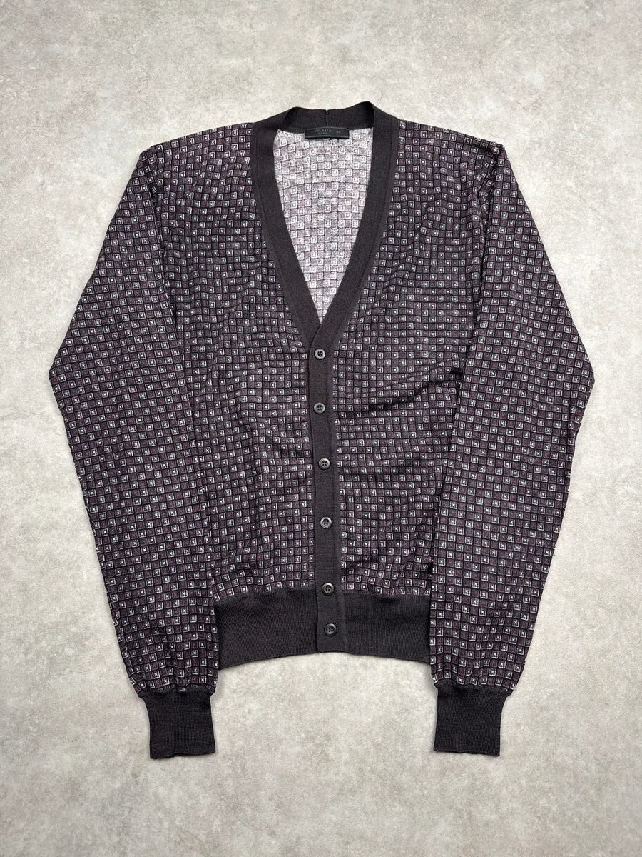 SS2012 Prada Dark Grey Grid Light Cardigan Sweater MUJMlFOm 0