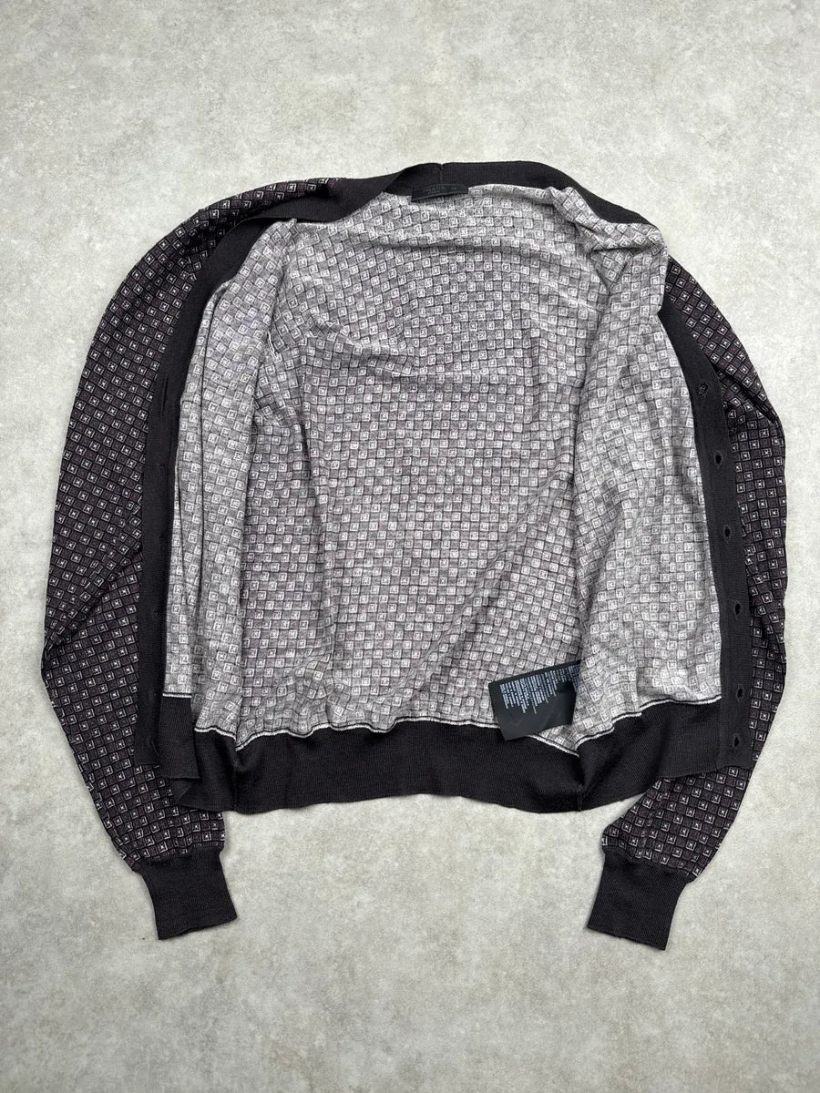SS2012 Prada Dark Grey Grid Light Cardigan Sweater MUJMlFOm 5