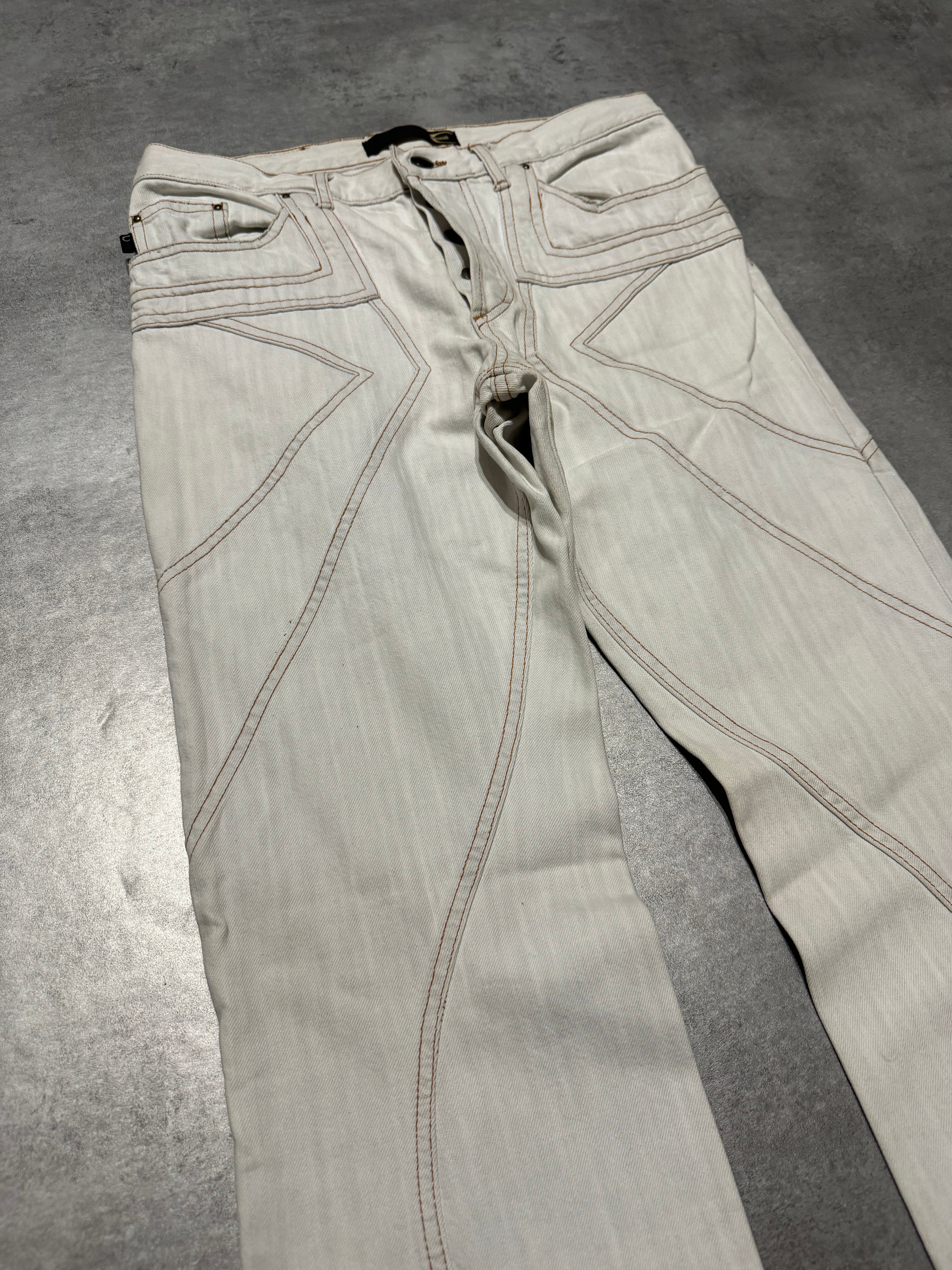 SS2004 Cavalli Geometrical Relaxed Triple White Pants (M) - 10