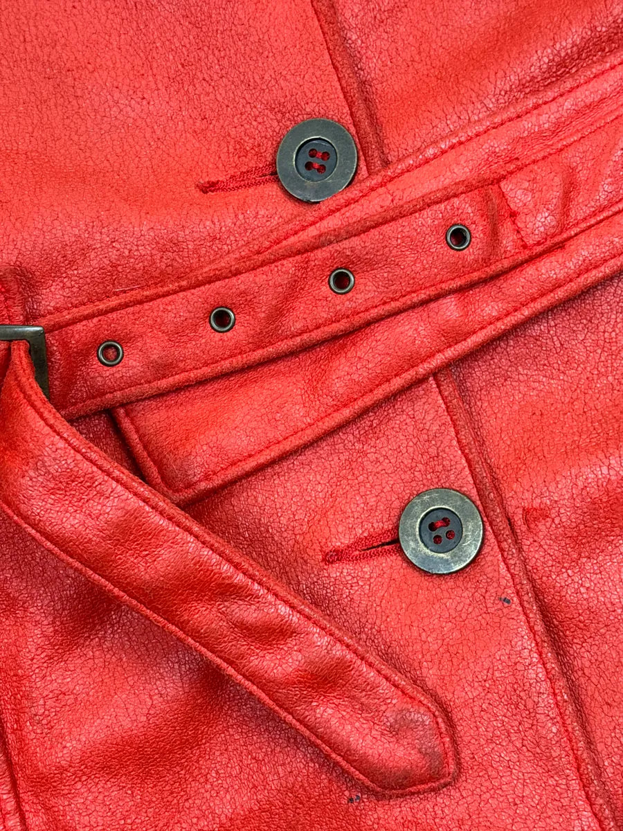 1990s Balmain Red Faux Leather Belted Studded Coat MaxyhzzX 6