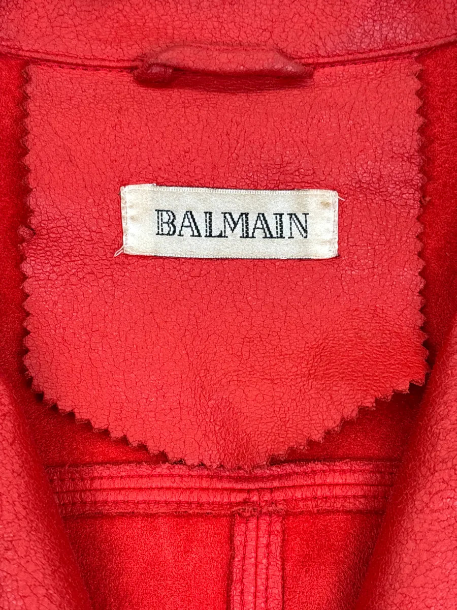 1990s Balmain Red Faux Leather Belted Studded Coat MaxyhzzX 9