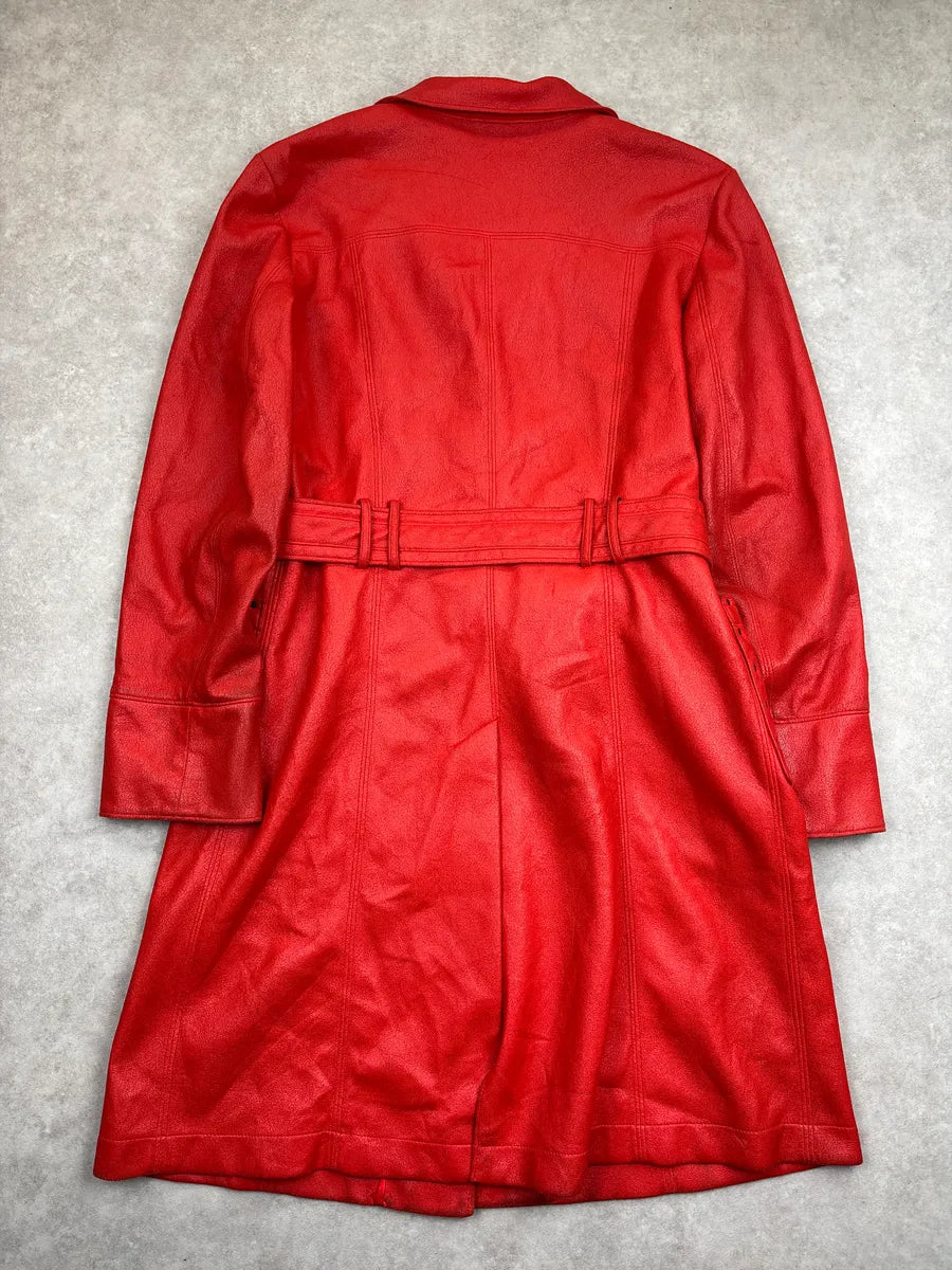 1990s Balmain Red Faux Leather Belted Studded Coat MaxyhzzX 4