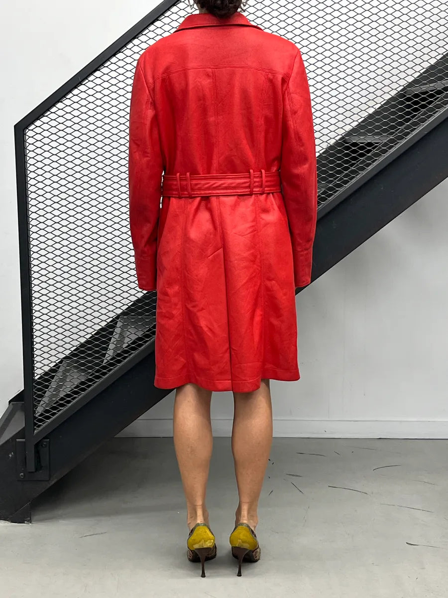 1990s Balmain Red Faux Leather Belted Studded Coat MaxyhzzX 2