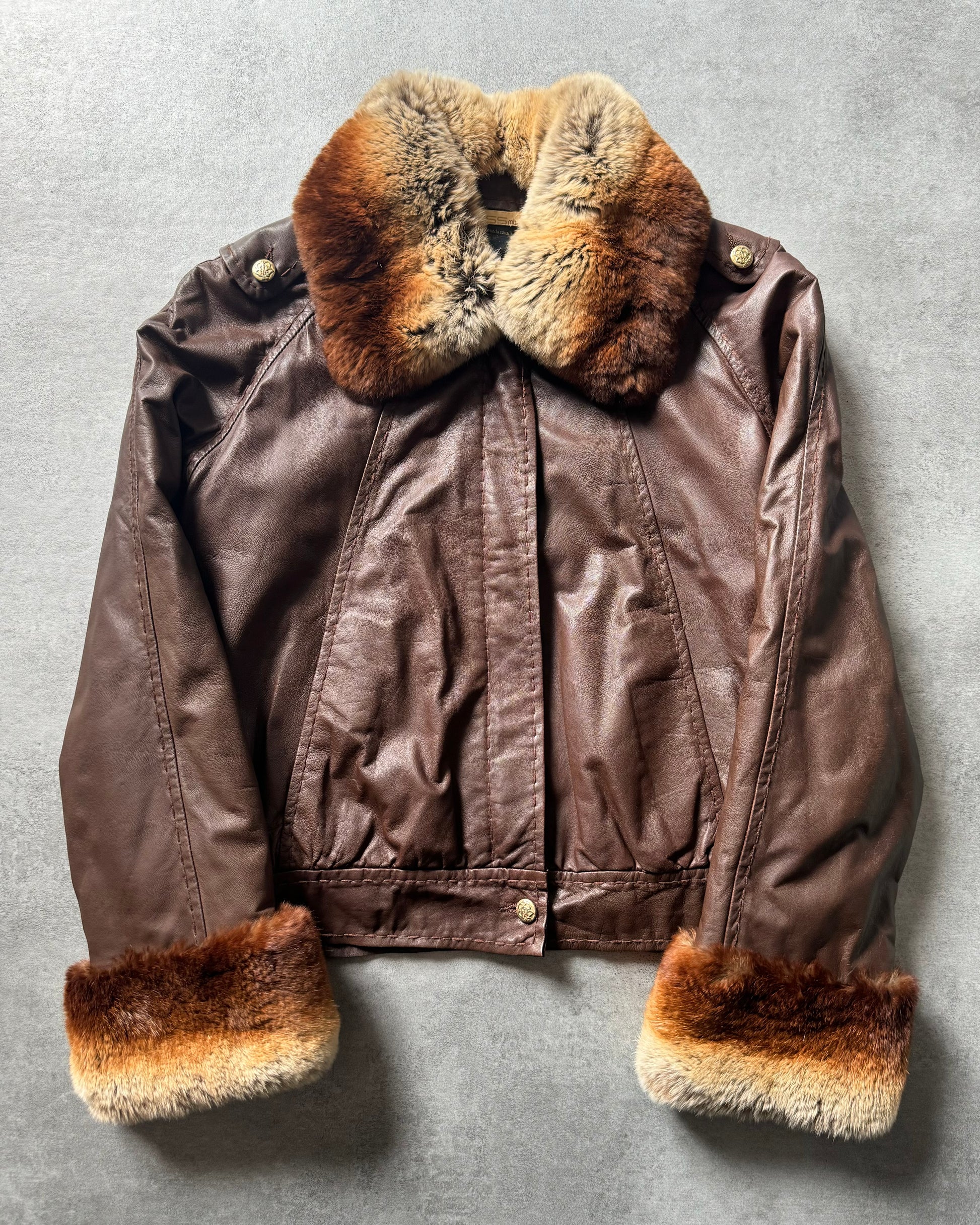 2000s Roberto Cavalli Brown Fur Optimum Leather Jacket  (S) - 1