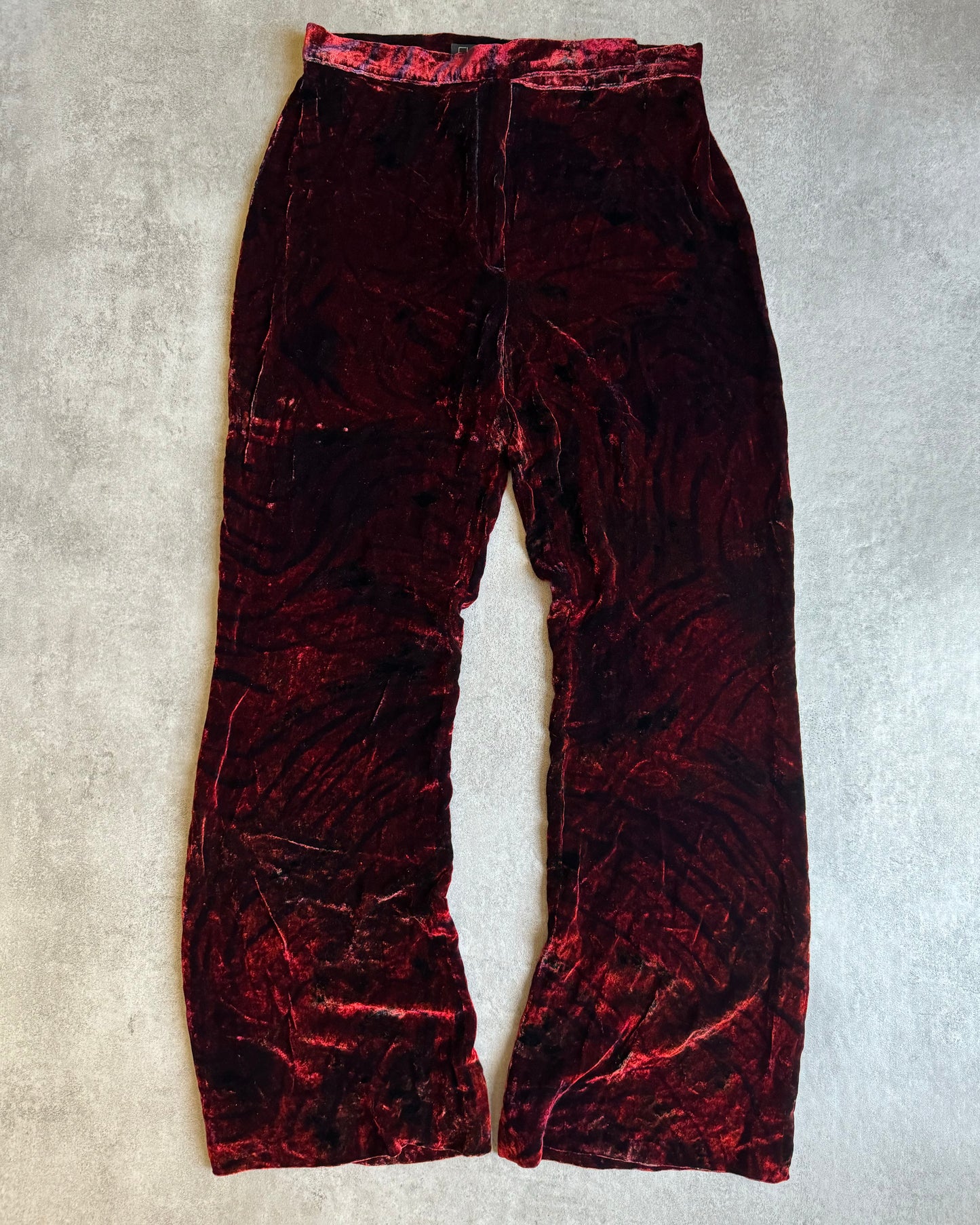 AW1999 Roberto Cavalli Obscure Red Devil Velvet Pants (XS) - 3