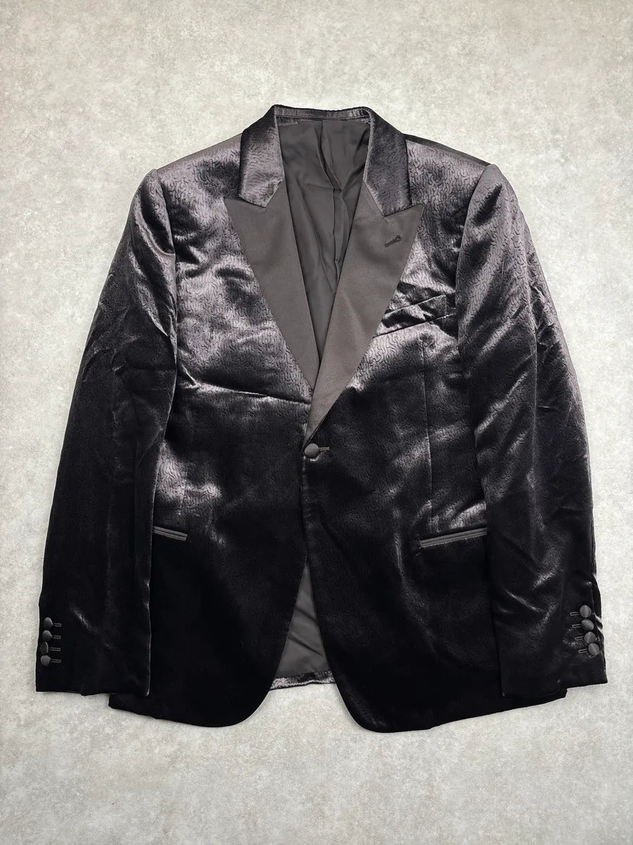 Emporio Armani Dark Brown Jacquard Peak-Lapel Blazer Jacket MfTyMmAf 0