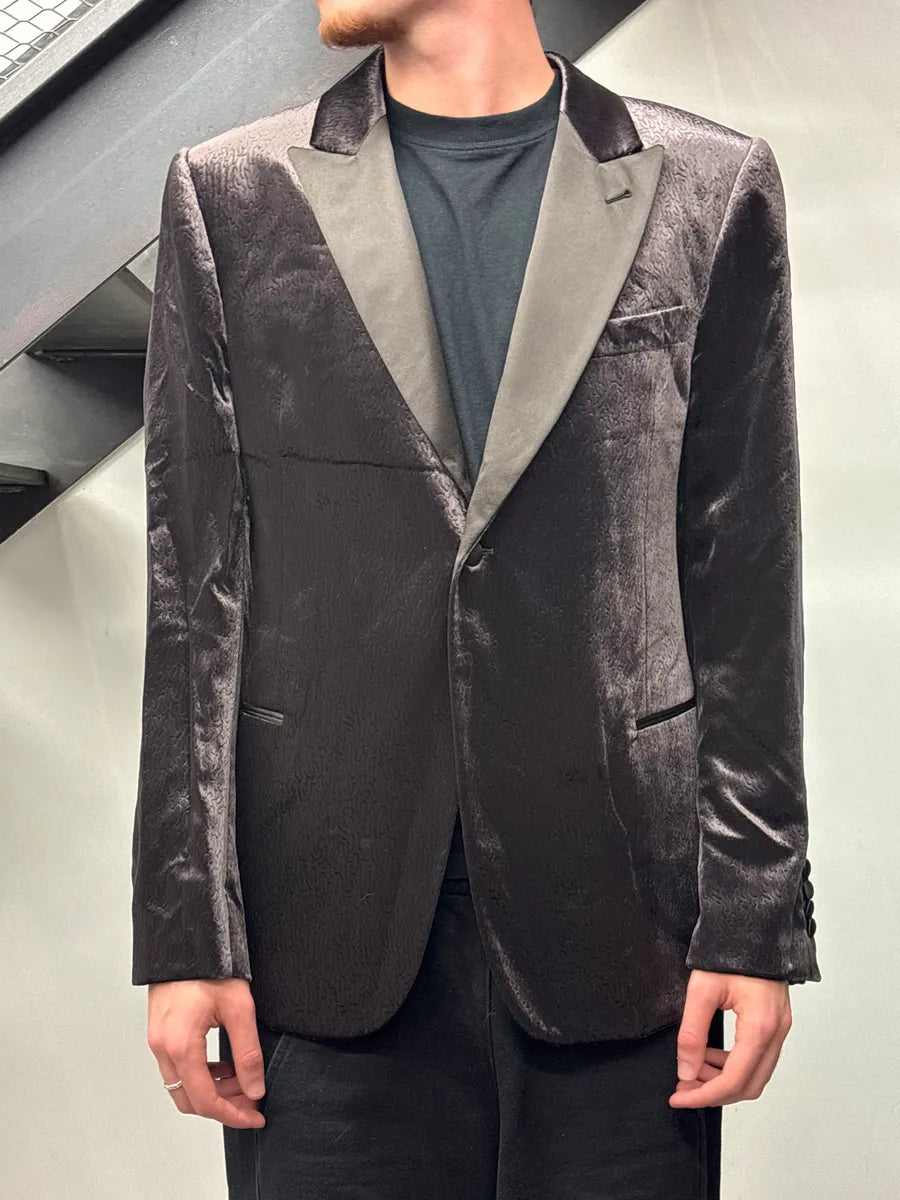 Emporio Armani Dark Brown Jacquard Peak-Lapel Blazer Jacket MfTyMmAf 1