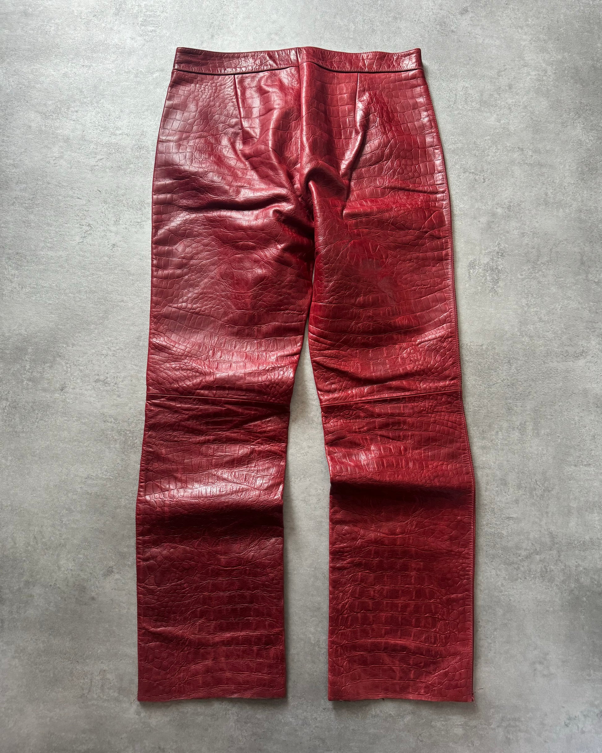 FW2000 Roberto Cavalli Red Crocodile Biker Leather Pants (M) - 2