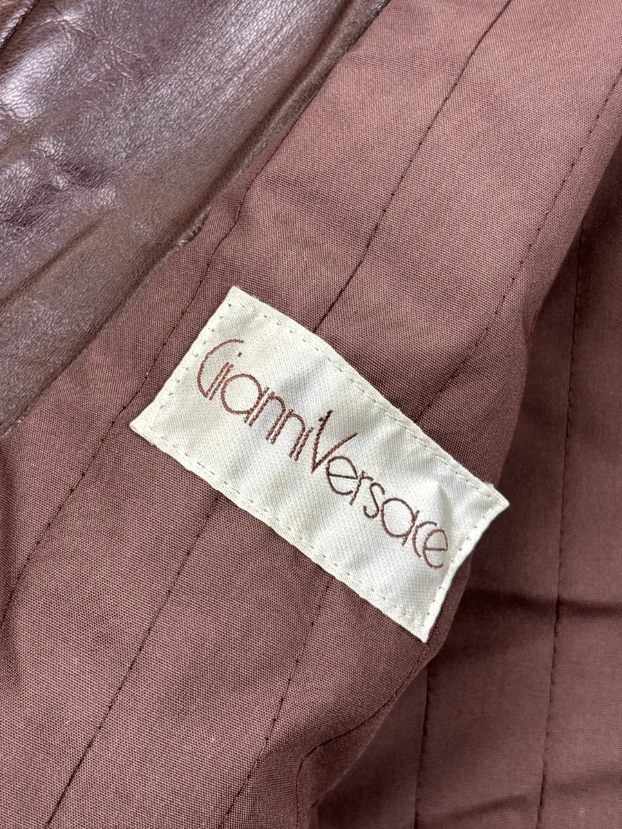 1990s Gianni Versace Dark Brown Leather Collarless Minimalist Vest MmvYCHwT 8