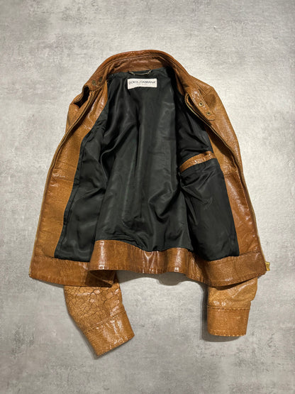 SS2001 Dolce & Gabbana Cracked Brown Italian Pure Leather Jacket (M/L) - 7