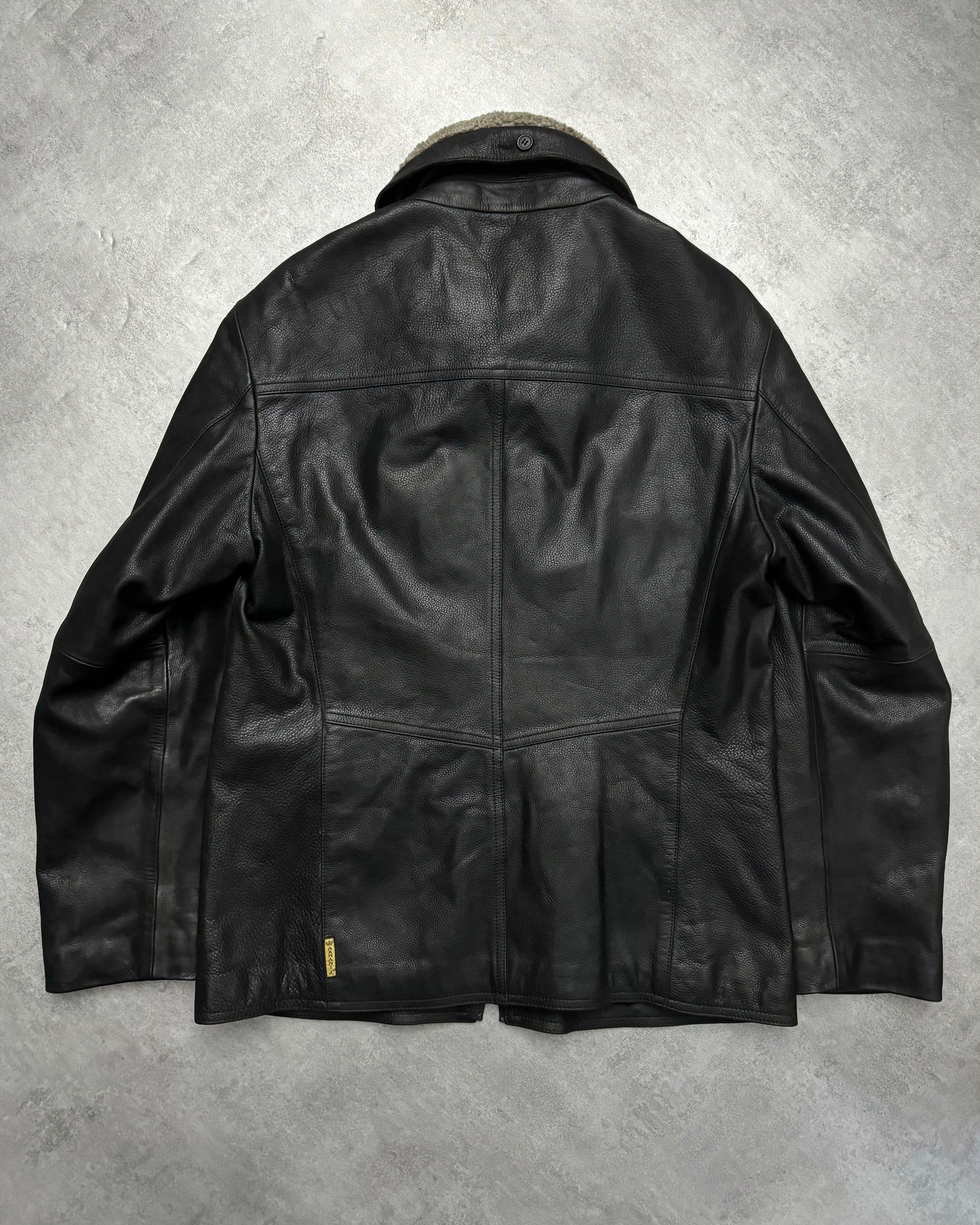 2000s Armani Black Shearling Biker Minimalist Leather Jacket (M) - 2