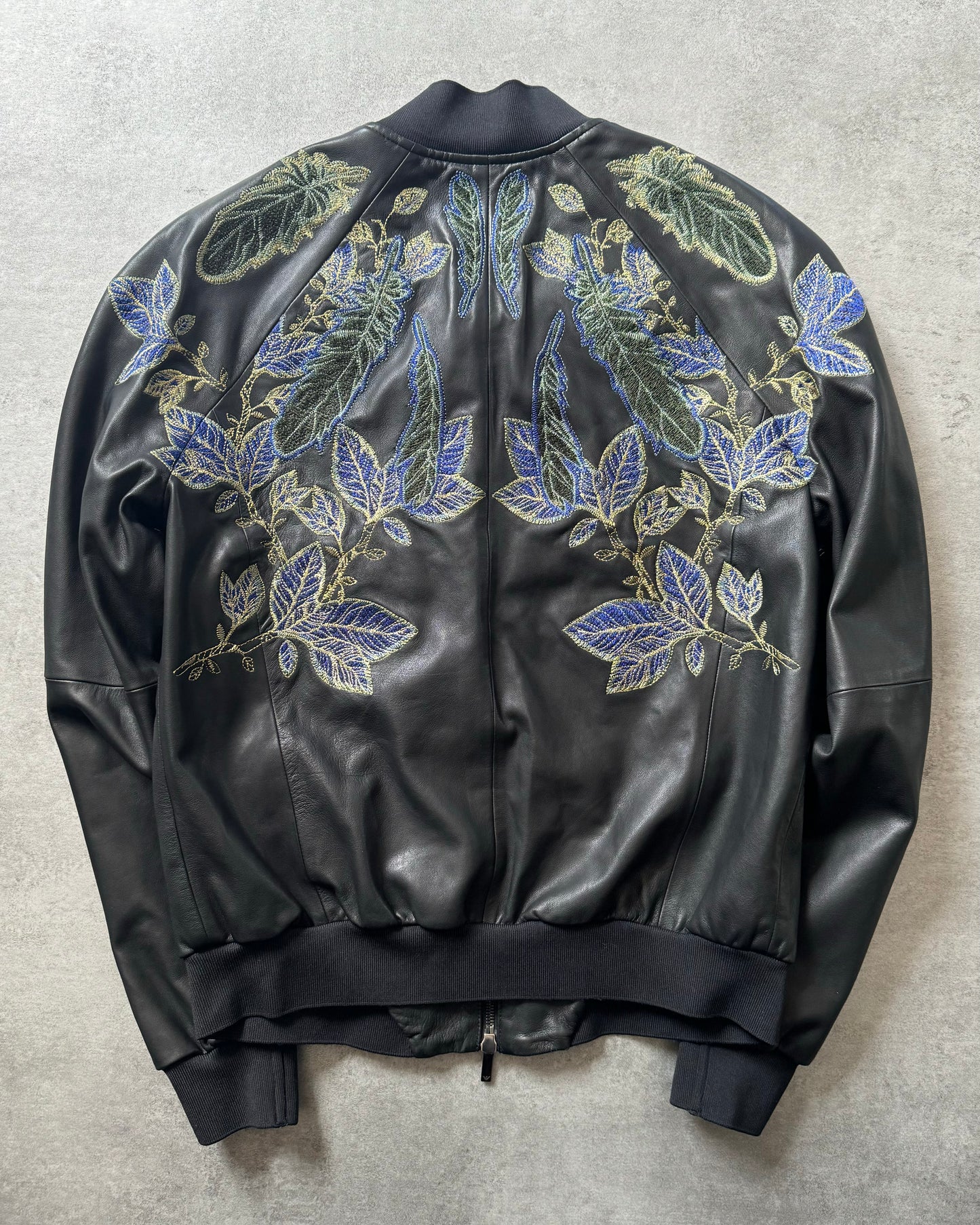 SS2017 Emporio Armani Embroidered Natural Royal Eagle Black Leather Jacket (M) - 3