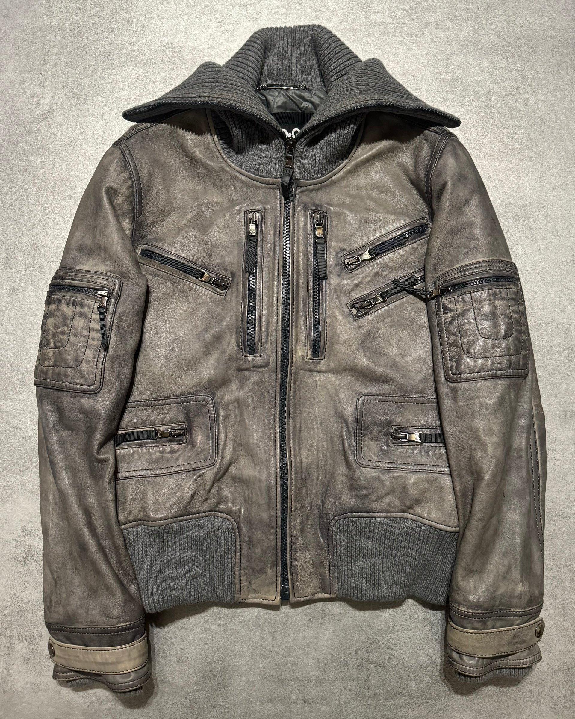 ジャケット・アウター DOLCE&GABBANA leather jacket 00s archive 2000s Dolce & Gabbana Multi Zips Grey Archive Leather Jacket