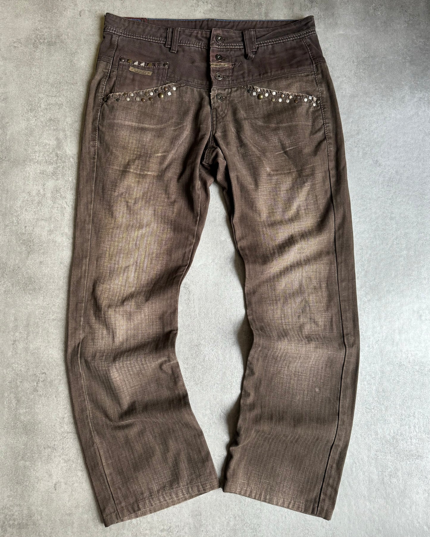 2000s Marithé + François Girbaud Brown Embellished Ornement Cozy Pants (L/XL) - 1