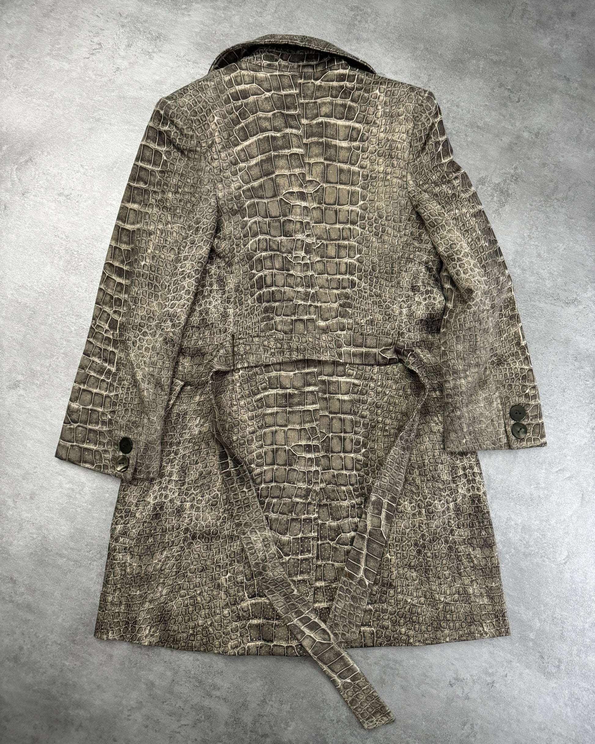 2000s Roberto Cavalli Grey Crocodile Effect Trench Jacket (XXS/XS) - 2