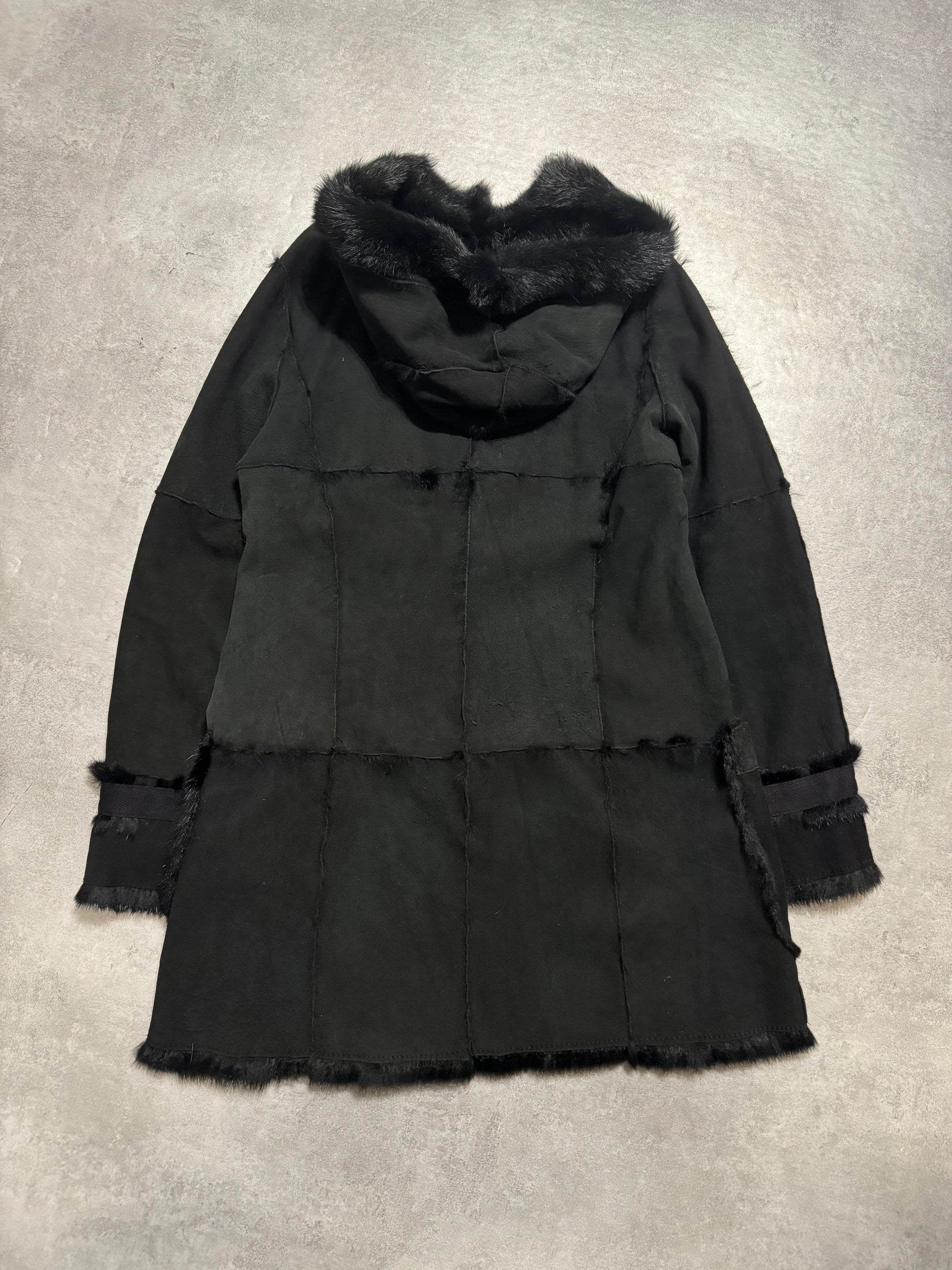 2000s Armani Reversible 2 in 1 Avant-Garde Black Rustic Fur Jacket (S) - 3