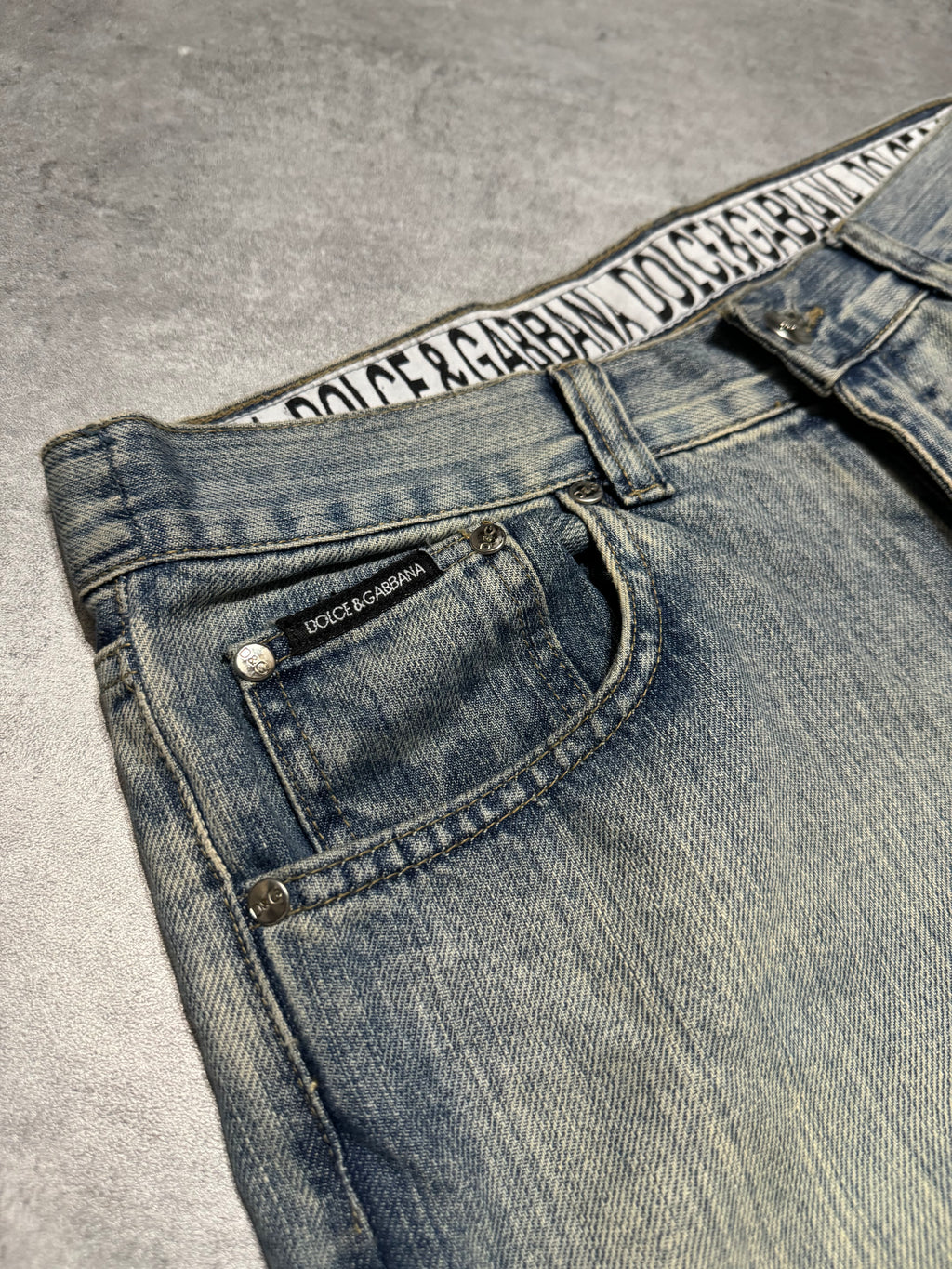 FW2005 Dolce & Gabbana Distressed Faded Poem Denim Jeans (L) - 6