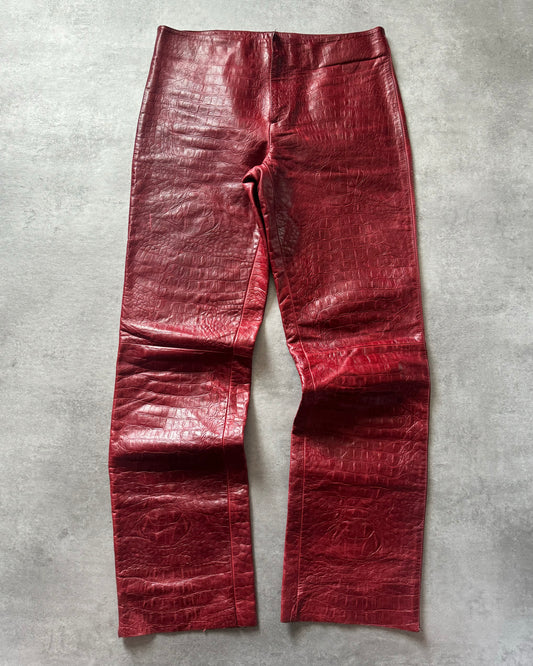 FW2000 Roberto Cavalli Red Crocodile Biker Leather Pants (M) - 1