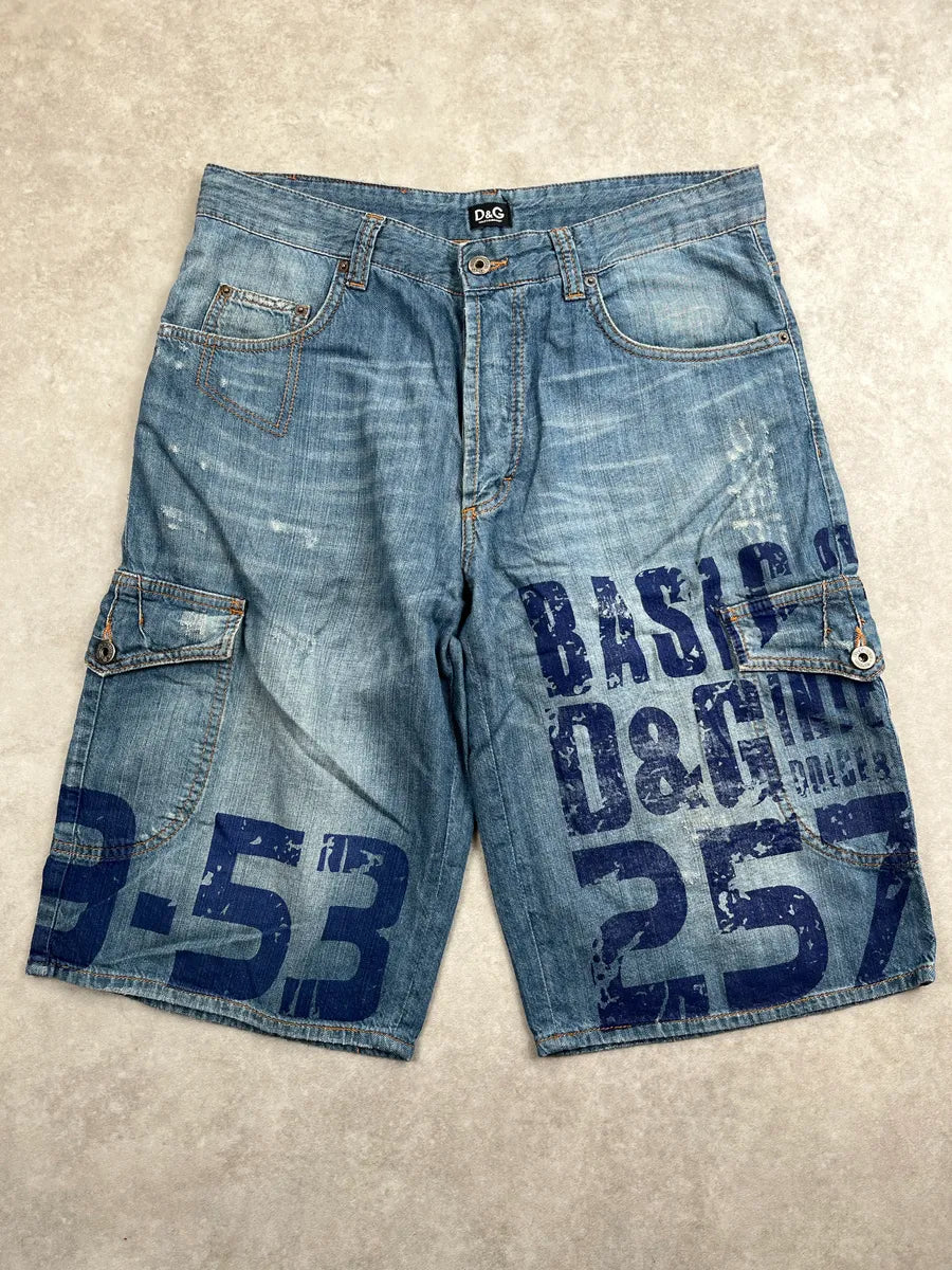 SS2006 Dolce & Gabbana Light Blue Denim Numeric Shorts NAamJUeu 3
